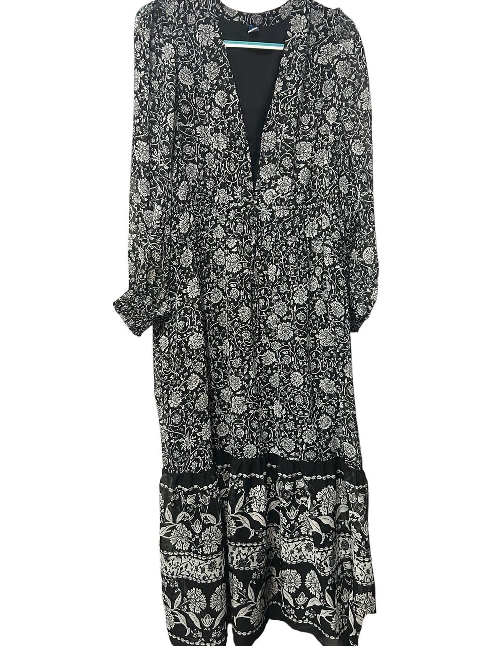 Old Navy Maxi Dress Black Floral Chiffon XXL Smocked Tiered Boho Peasant Cottage